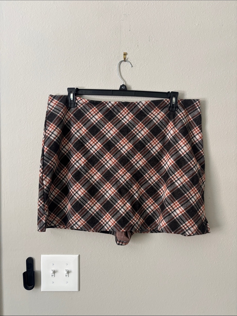 Arula Black and Brown Plaid Faux Fur Skort